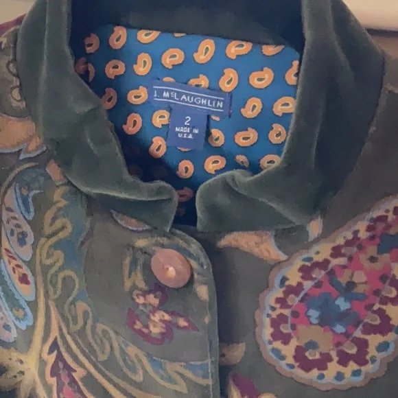 J. McLaughlin Olive Paisley Corduroy Jacket - Picture 3 of 12